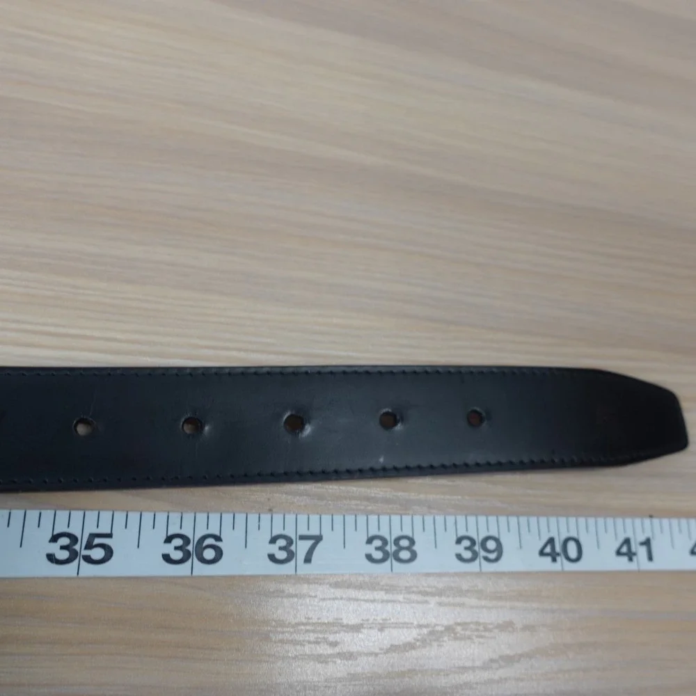 DUNHILL Black Leather Belt Mens 36 Genuine Cowhide Gold Plated Buckle SLIM